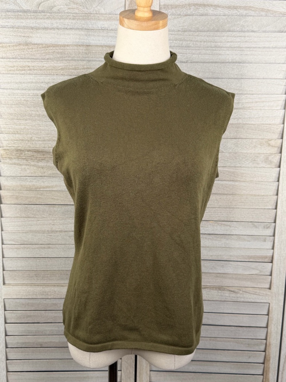 INC (International Concepts) Olive Green Sleeveless Roll Neck Sweater-Large